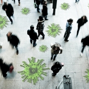 crowd with pathogens in between people